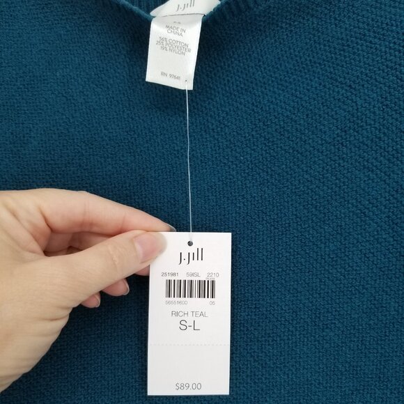 NWT J. Jill Rich Teal Knit Poncho Fits S-L - Fall, Lagenlook, Boho, Western,etc. - Picture 4 of 5